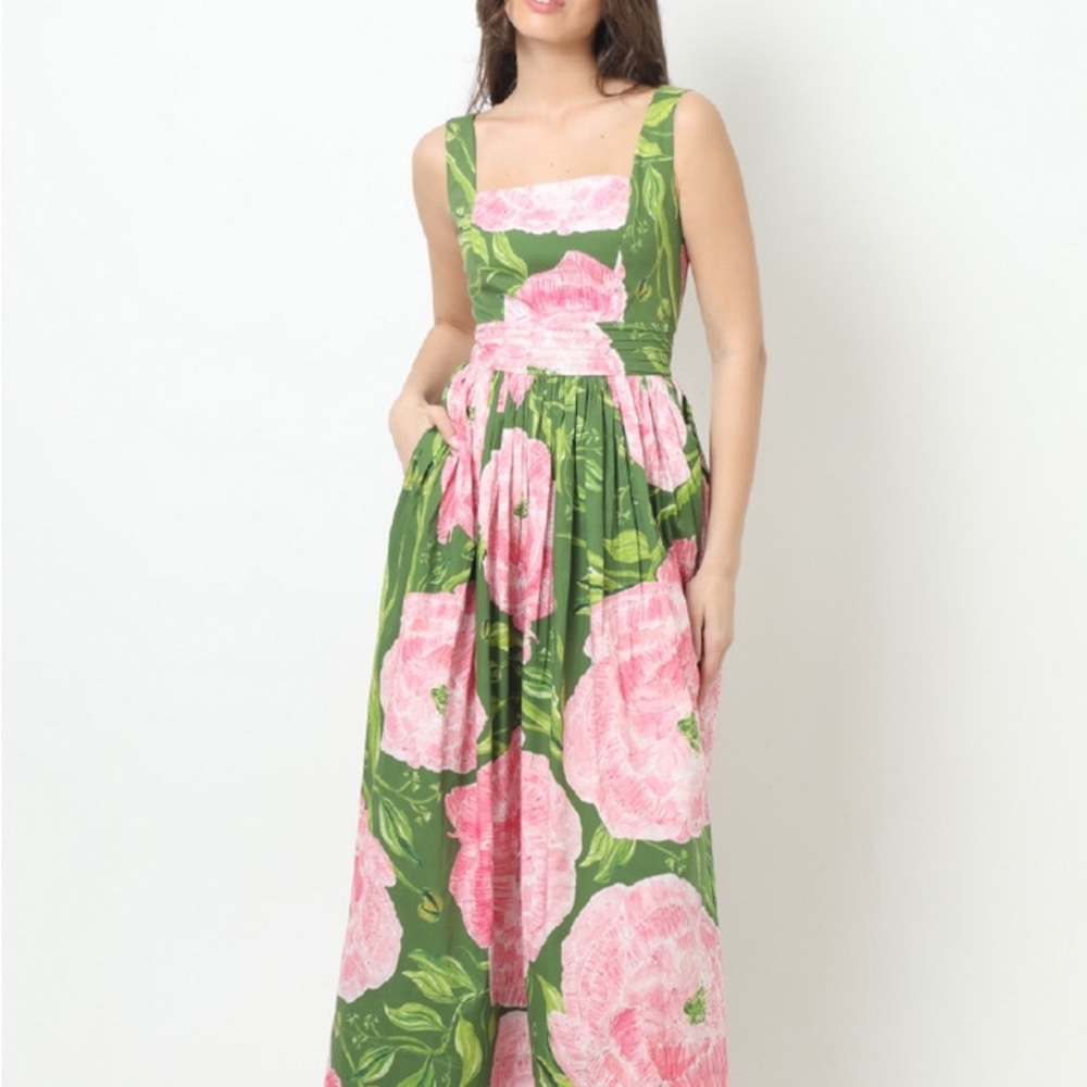 SOLD Kleid Gala Maxi Dress in Green Peonies